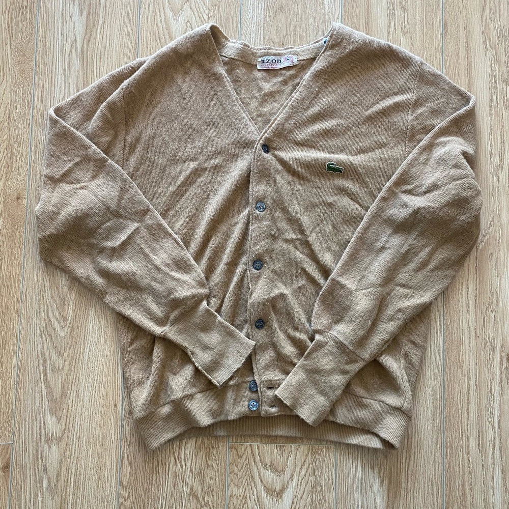 Lacoste Vintage Men's Tan Brown Cardigan Sweater size L